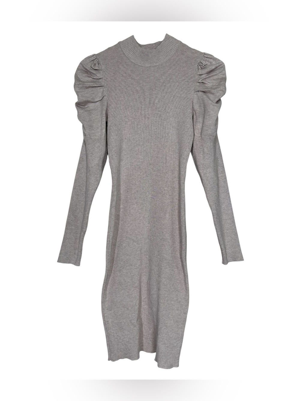 Love Always FCT Ribbed Sweater Dress Women’s 1X Taupe Puff Sleeve Bodycon Midi